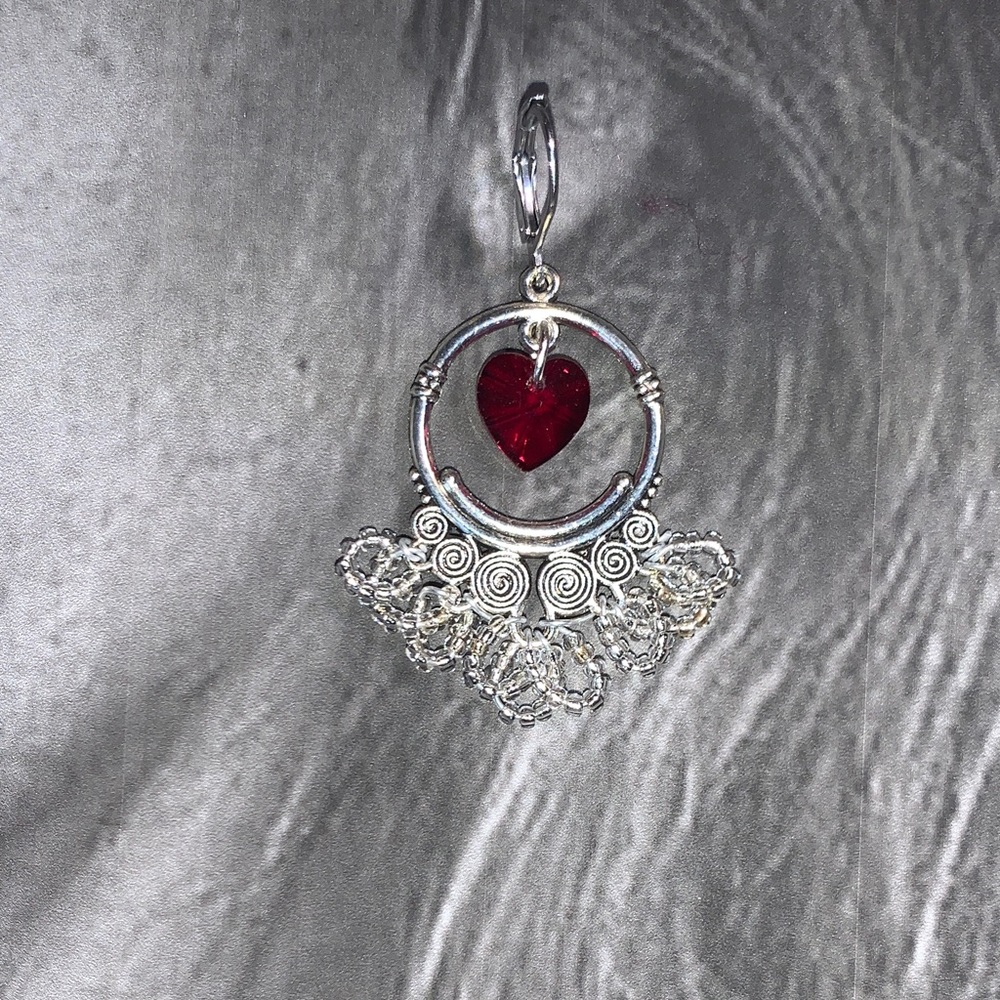Hand Crafted Silver and Red Heart Earrings